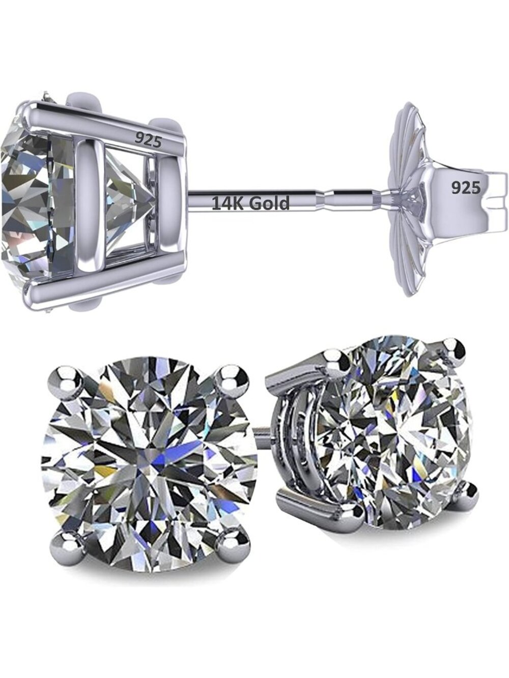 14K Solid Gold Stud Earrings with Swarovski Zirconia | Hypoallergenic for